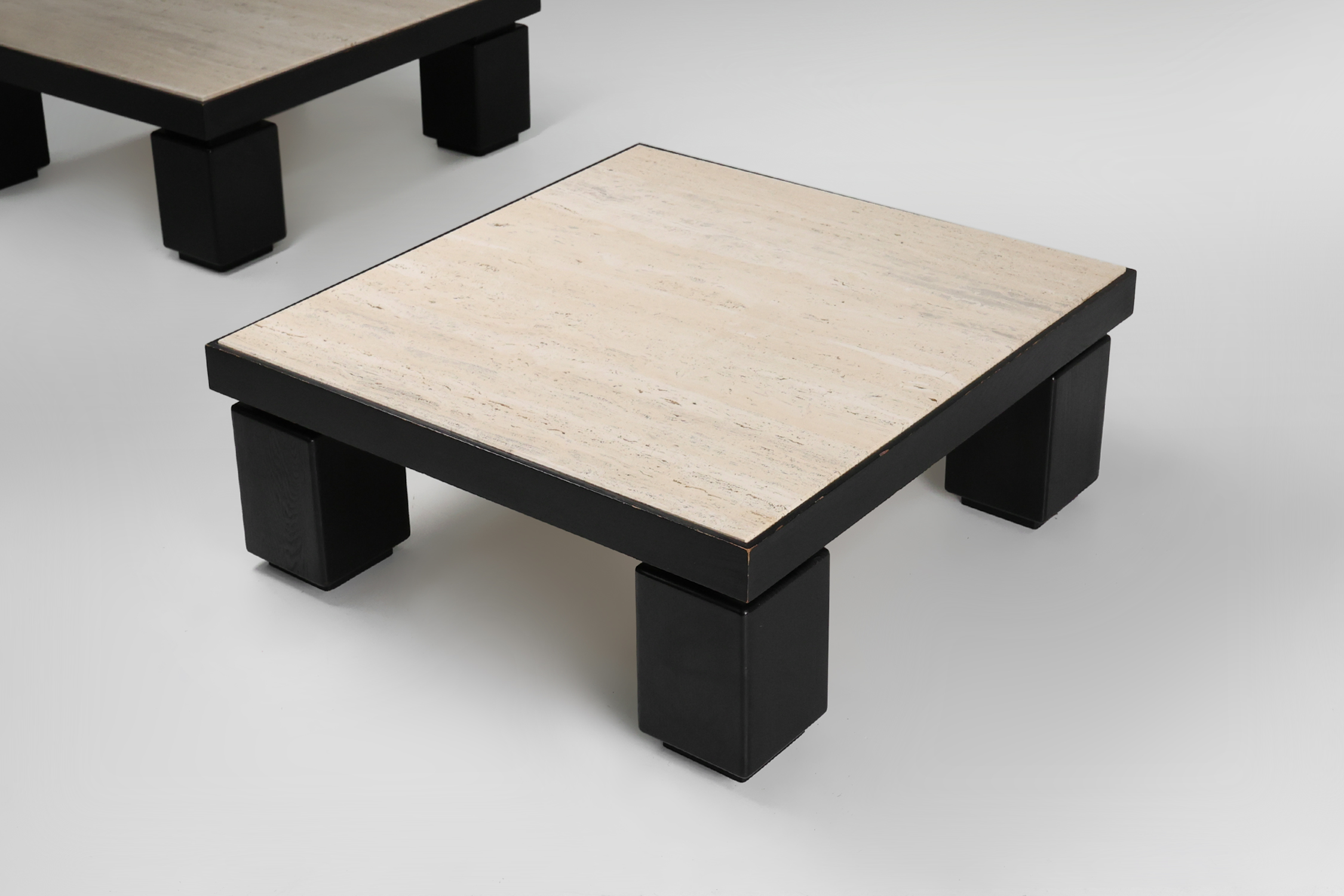 Mid-Century Coffee Tables in Oak with Travertine Tops, 1980s, Set of 2thumbnail
